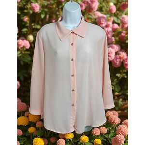 Boohoo Pink Sheer Button Front Blouse Sz M Long-Sleeve Coquette Top Girly